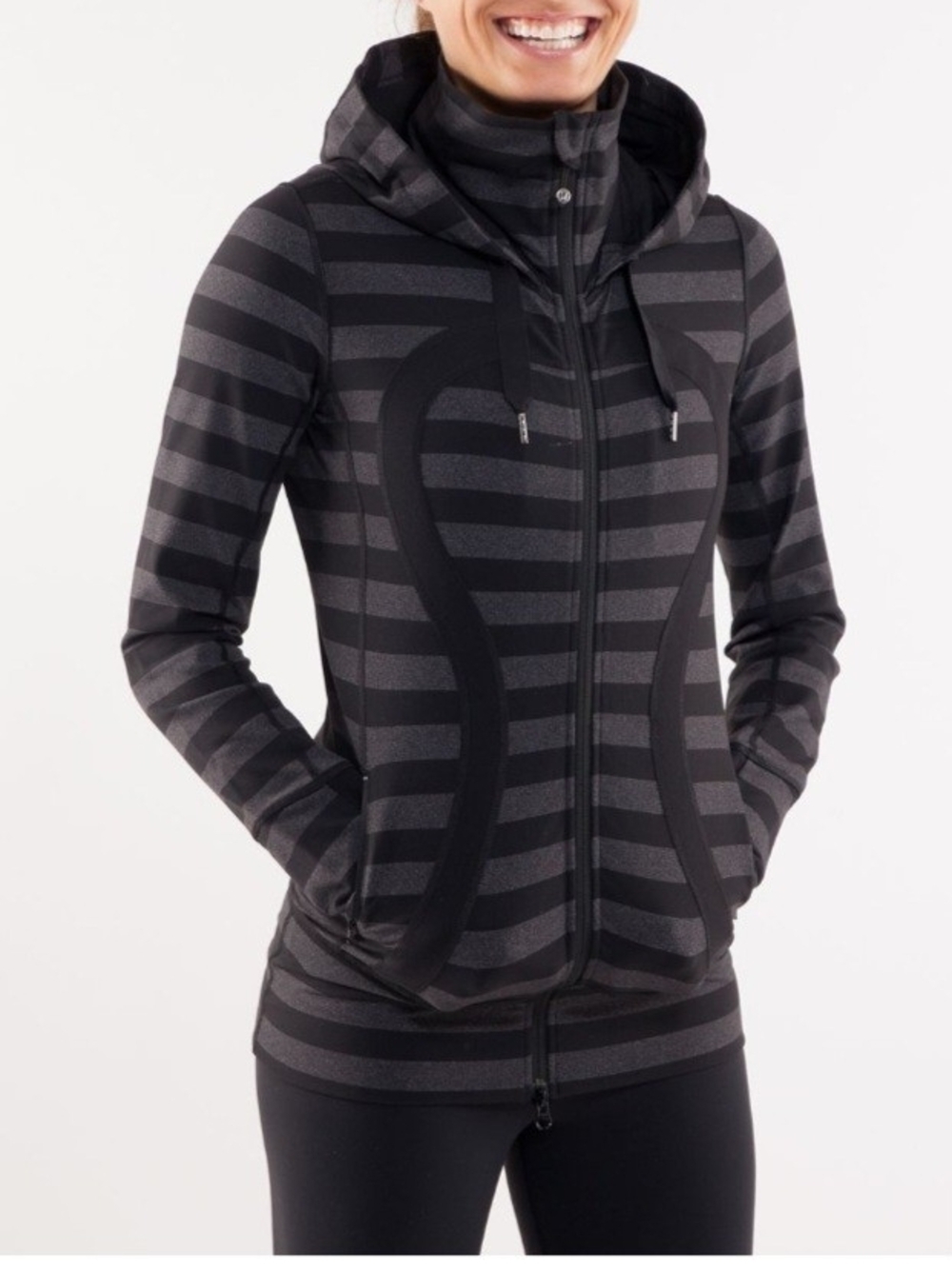 lululemon athletica Black and Gray Striped Hooded Jacket